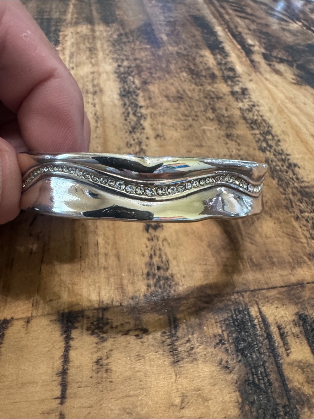 Brighton Silver-Tone Wavy Crystal Accent Bracelet